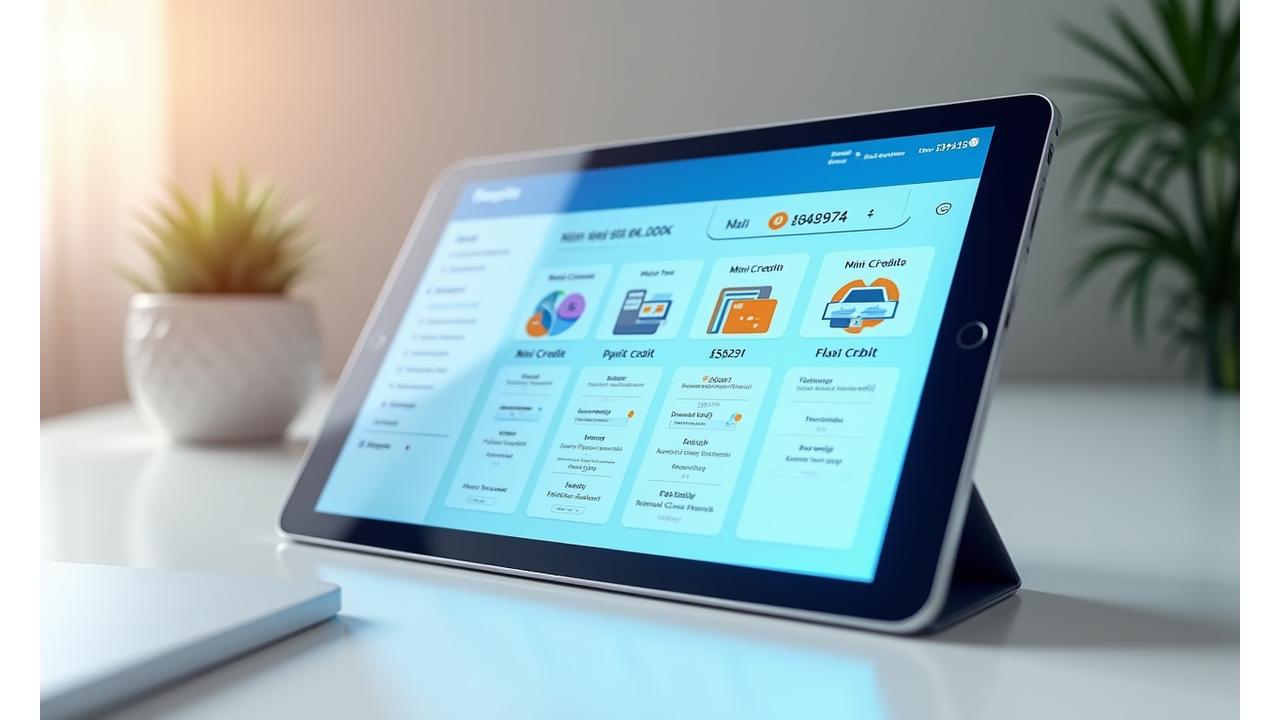 Übersichtliche Darstellung verschiedener Kreditprodukte von Zahlenflug auf einem modernen Tablet mit Diagrammen