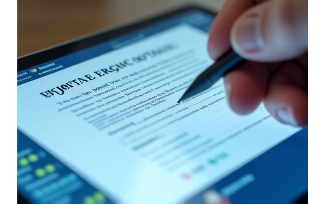 Tablet zeigt digitalen Vertrag mit Signaturfeld