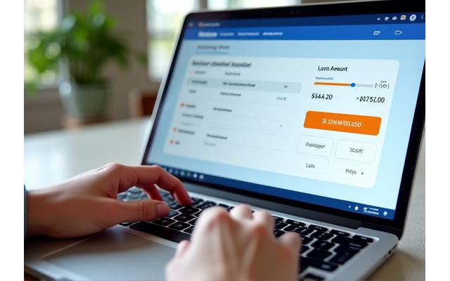 Laptop mit Kreditrechner und Diagrammen