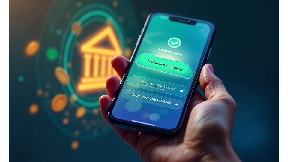 Smartphone zeigt Finanz-App mit schneller Transaktion