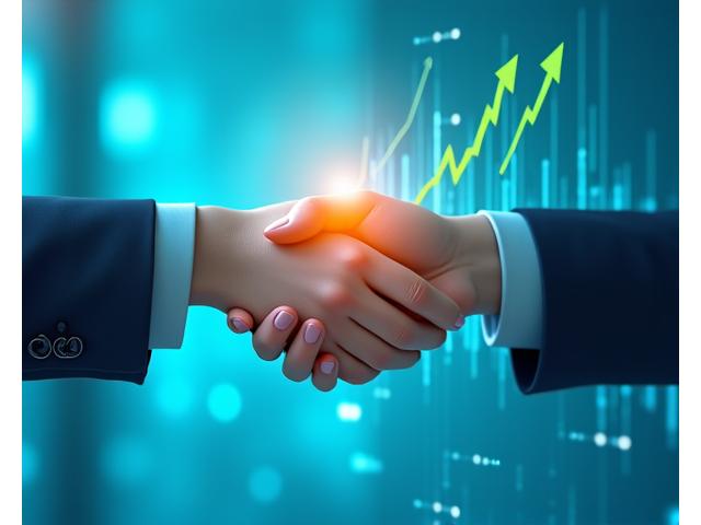 Zwei Hände schütteln einander über einem wachsenden Finanzdiagramm, symbolisiert schnelle und effektive Finanzverbesserungen.